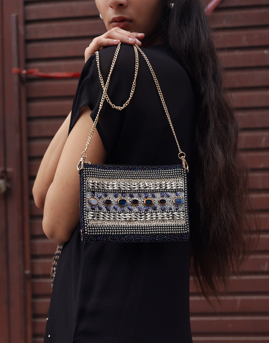 Silver Mirage Beaded cross body bag