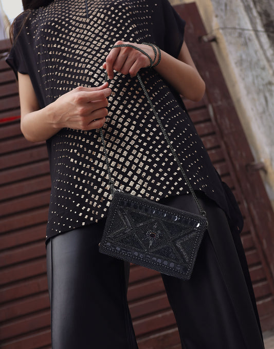 Midnight Mosaic Beaded cross body bag