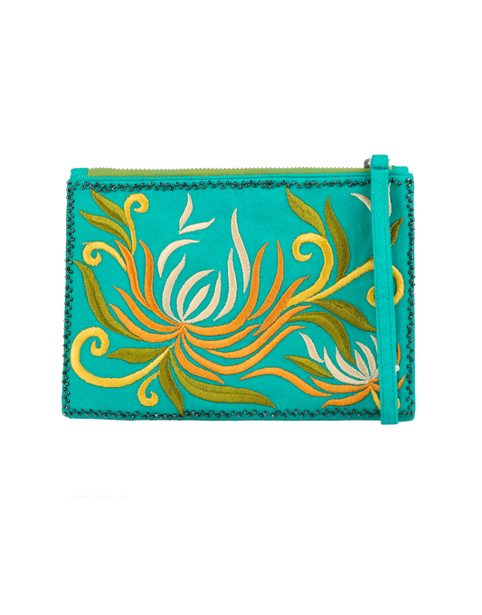 Embroidered Turquoise Pouch