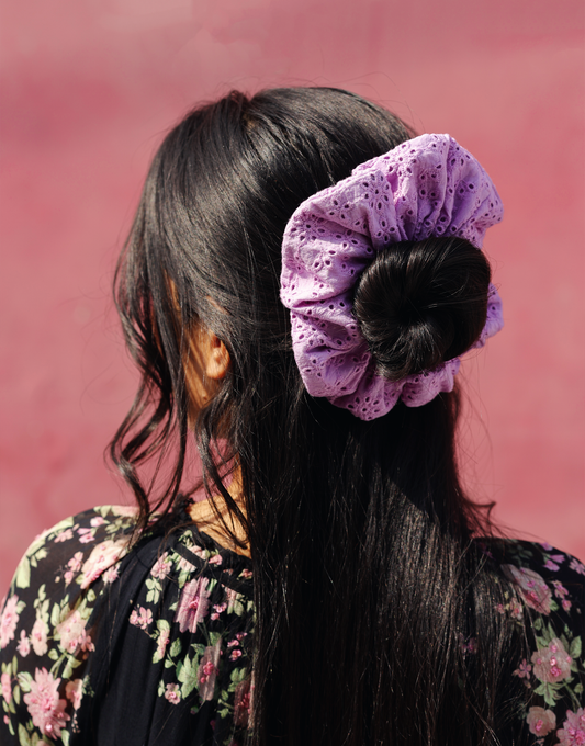 Lavender Schiffli Jumbo Scrunchie