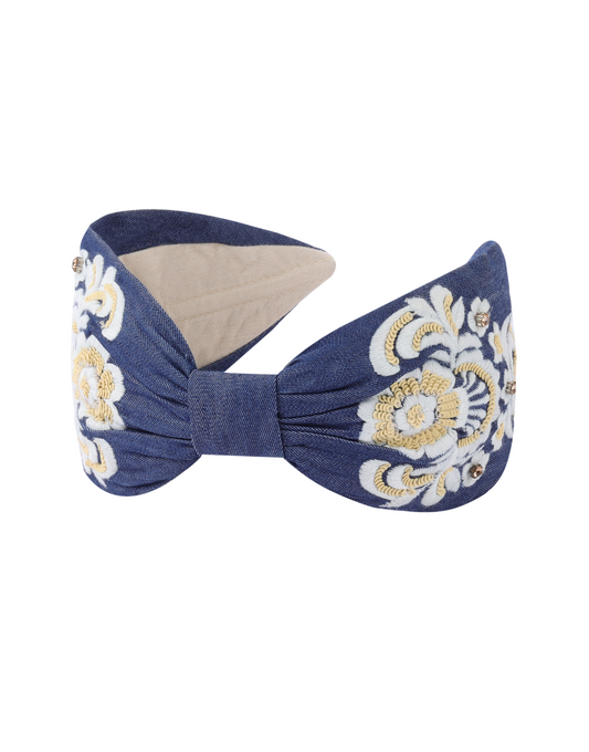 Indigo Embroidered Headband