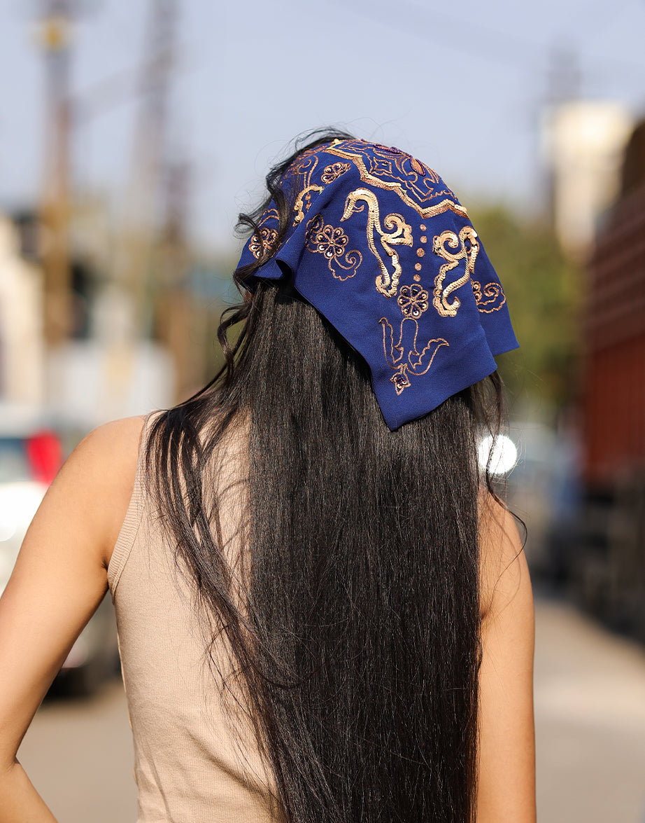 Navy Hair Scarf