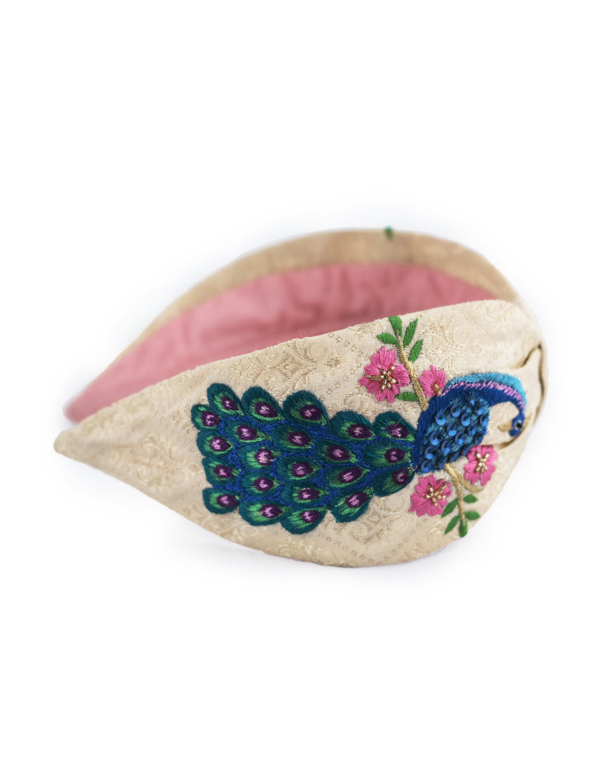 Embroidered Peacock Headband